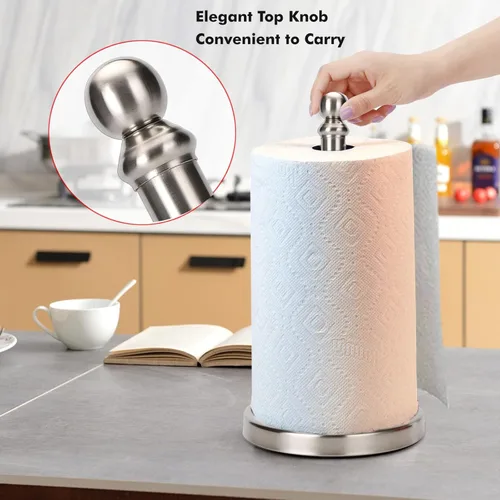 Miniatura 2 de Soporte para toallas de papel, soporte de rollo de papel de pie para cocina y baño, con base pesada para operación con una sola mano