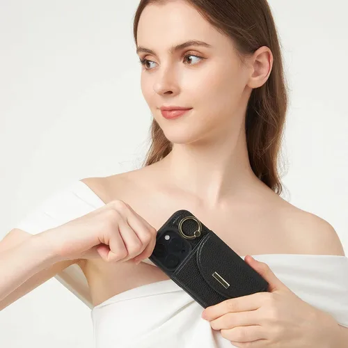 Miniatura 8 de Funda tipo cartera para iPhone 15 Pro de 6.1'', funda plegable con ranuras para tarjetas, soporte con anillo y atril, cubierta protectora tipo folio
