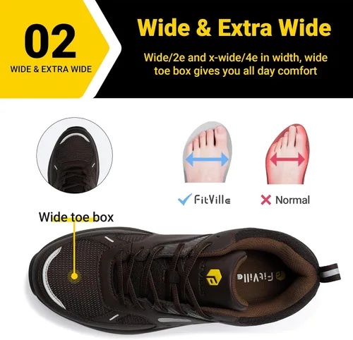 Miniatura 4 de FitVille Zapatos de punta de acero extra anchos para hombres, zapatos de trabajo con punta compuesta para hombres, resistentes al agua