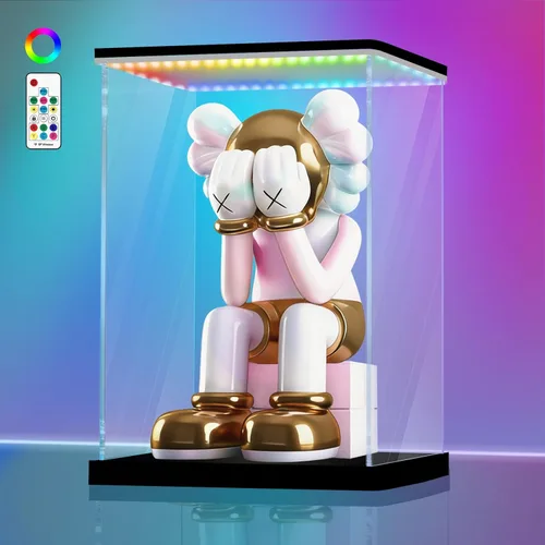 Miniatura 18 de LANSCOERY Vitrina de acrílico con luz LED ajustable amarilla/blanca/cálida, caja transparente de protección UV, vitrina a prueba de polvo