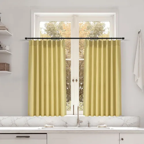 Miniatura 30 de Juego de 2 paneles de cortinas de ventana de cocina beige de 24 pulgadas de largo, con textura de lino, plisadas, filtrantes de luz, semi pequeñas