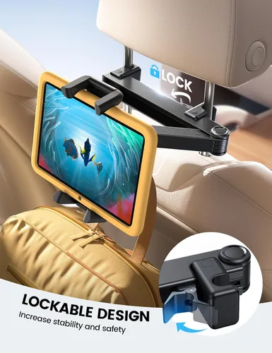 Miniatura 2 de Lamicall Soporte para Tableta de Reposacabezas de Coche - [Bloqueable] [Compatible con Fundas Gruesas] [Clip Plegable] Soporte para Tableta