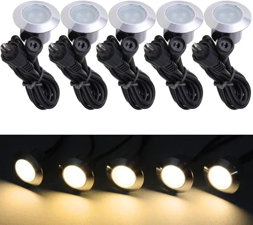 Yescom Paquete de 5 luces LED de aluminio para terraza, iluminación de paisaje de bajo voltaje de 12 V, blanco cálido de 3000 K, IP67, impermeable,