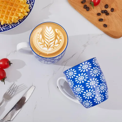 Miniatura 5 de AntoKueh Tazas de café de porcelana de 14 onzas, tazas de cerámica, paquete de 6 con asa para café, coca, capuchino, lavavajillas, aptas