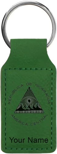 Miniatura 35 de LaserGram Llavero rectangular, bandera de Nicaragua, grabado personalizado incluido, Bambú