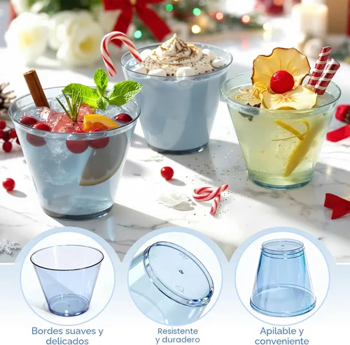Miniatura 3 de Glowserve Paquete de 50 vasos de plástico transparente de 9 onzas, vasos de plástico azul transparente para cóctel, vasos desechables para fiestas
