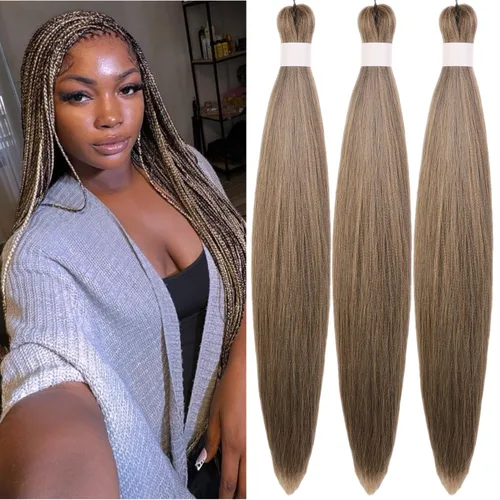 Miniatura 19 de Cabello trenzado verde azulado preestirado, hipoalergénico, sintético, color azul aguamarina, para trenzas y giros, extensiones de cabello largo