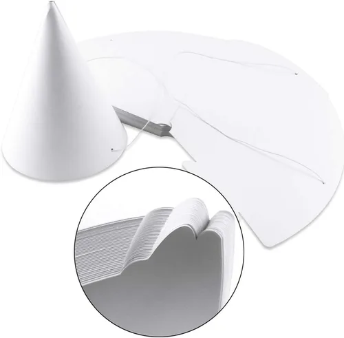 Miniatura 4 de Sombreros de fiesta de papel blanco para cumpleaños de niños, manualidades decorativas de cono a granel para adultos, arte de bricolaje, suministros