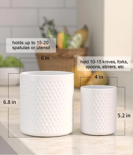 Miniatura 3 de Paquete de 2 organizadores de cerámica para utensilios, soporte grande para espátula, decoración de cocina de estilo granja para cubiertos, cucharas