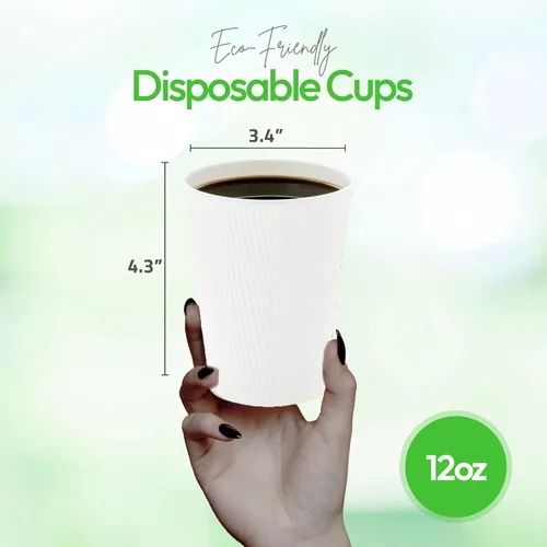 Miniatura 2 de Restaurantware - Tazas de café desechables de 12 onzas, 500 tazas calientes de doble pared para café - Las tapas se venden por separado, borde Blanco