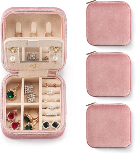 ZPROW Joyero de viaje de terciopelo de felpa, organizador de joyas de viaje, estuche de viaje para joyas, caja de joyería de viaje, pequeña caja de