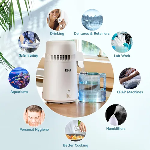 Miniatura 7 de CO-Z Fabricante de Agua Destilada, Destilador de Agua de 1 Galón, Máquina Destiladora de Agua de 4L para Encimera Doméstica, Purificador de Agua