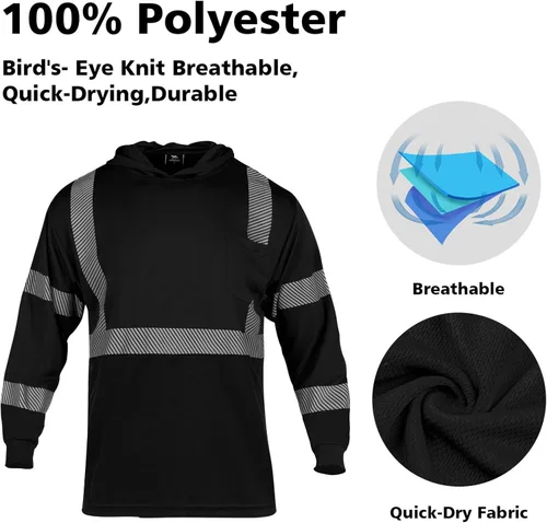 Miniatura 4 de VENDACE 3 piezas de seguridad reflectante de alta visibilidad manga larga ANSI clase 3 Hi Vis construcción trabajo camisetas para hombres con capucha