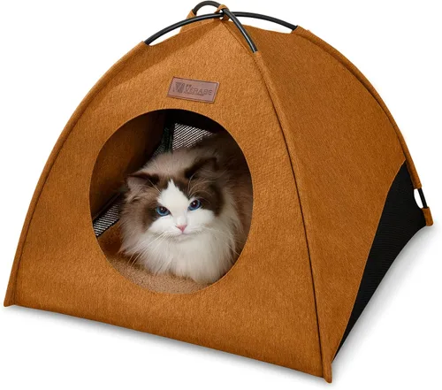Miniatura 15 de Tienda de campaña piramidal desplegable para gatos y gatos pequeños de hasta 6.6 libras, resistente al agua, transpirable, plegable, con cojín