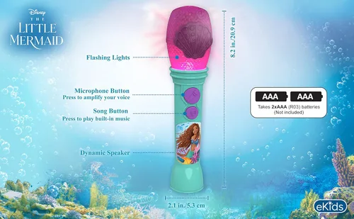 Miniatura 3 de eKids Disney - Micrófono de juguete de La Sirenita para niños con música integrada y luces intermitentes, diseñado para los fanáticos
