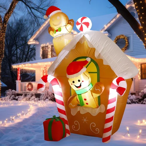 Miniatura 6 de MiniInflat Casa de jengibre inflable navideña de 5.4 pies, decoraciones navideñas para exteriores, decoración inflable navideña para patio con LED