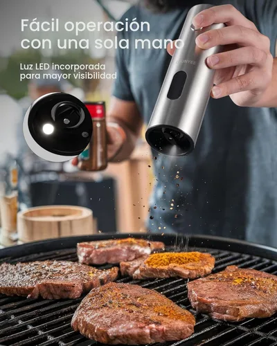 Miniatura 4 de Juego de molinillo eléctrico de sal y pimienta con base recargable, gran capacidad mejorada, juego de molinillo de pimienta recargable con luz LED