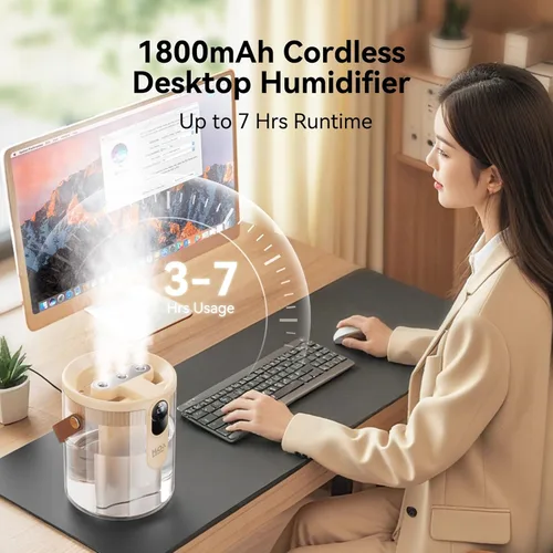 Miniatura 3 de KIMMOO Humidificador portátil recargable de llenado superior, humidificadores inteligentes para dormitorio, luz nocturna, humidificador de niebla