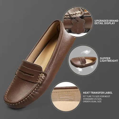 Miniatura 5 de Artisure Mocasines clásicos de cuero genuino para mujer, mocasines de conducción, mocasines casuales sin cordones, zapatos de barco cómodos y a
