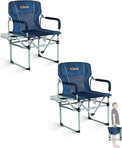 Miniatura 11 de iClimb Silla de malla plegable de camping compacta resistente con mesa auxiliar y asa