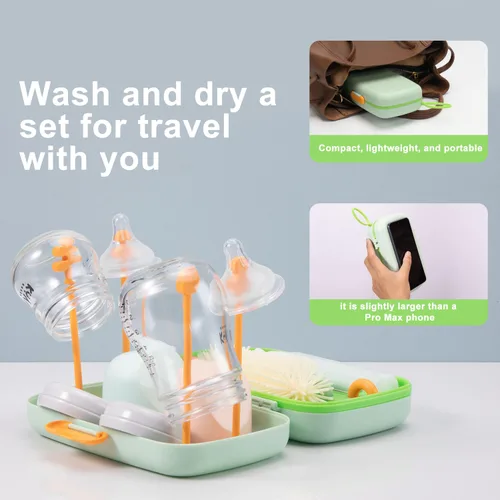 Miniatura 2 de Kit de limpieza de botellas de viaje 7 en 1, esenciales para bebés, con cepillo para biberones, cepillo para pezones, cepillo limpiador de pajilla