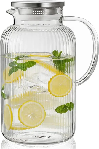 Miniatura 12 de Bivvclaz Jarra de vidrio de 2 litros y 68 onzas con tapa y asa, jarra de vidrio para agua caliente/fría, jarra grande de té helado para café, jugo