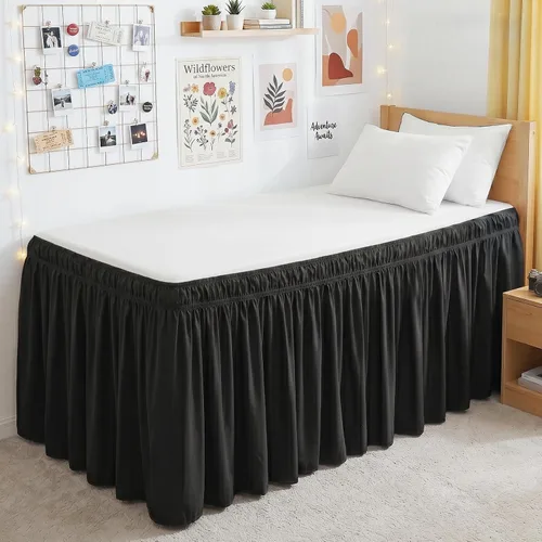 Miniatura 22 de Vocander Falda de cama negra envolvente de tamaño individual de 14 pulgadas de caída, volantes elásticos fáciles de poner, falda de cama sólida