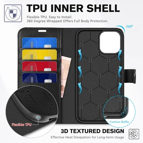 Miniatura 5 de TUCCH Funda tipo cartera compatible con iPhone 12 Pro Max 5G de 6.7 pulgadas, con ranura para tarjetas de piel sintética