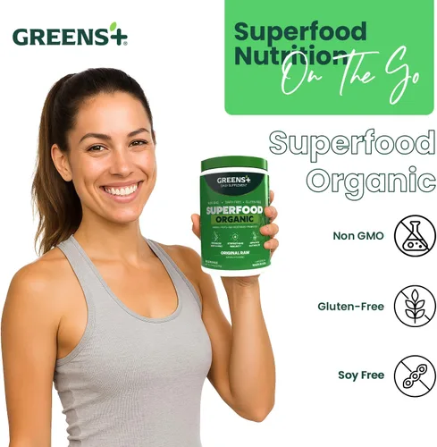Miniatura 2 de Greens+ Superalimento en polvo orgánico RAW, apoyo inmunológico súper mezcla, patada matutina, impulso de energía, nutrición vibrante salud