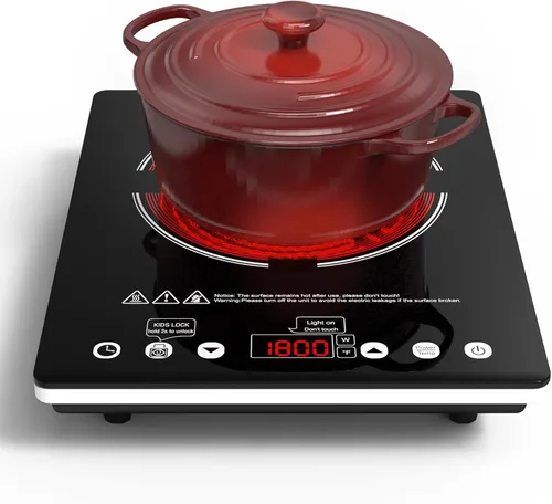 Miniatura 12 de Placa de cocina eléctrica de 110V, estufa eléctrica portátil de 1800W, placa caliente infrarroja, quemador individual Nafewin para encimera