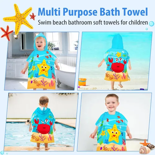 Miniatura 6 de HUANLANG Toalla de playa con capucha para niños y niñas, toalla de playa para baño, piscina, poncho de playa, toalla de algodón súper suave