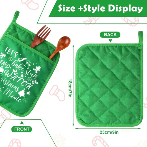 Miniatura 2 de 6 agarraderas de Navidad con bolsillo para cocina, almohadilla caliente, manoplas de horno de granja, bolsa de galletas para regalo de Navidad, verde