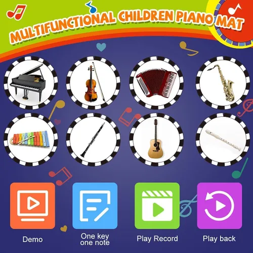 Miniatura 3 de RenFox Alfombrilla de piano para bebé con 25 sonidos musicales, tapete de juego musical para niños, desarrollo educativo temprano, regalo