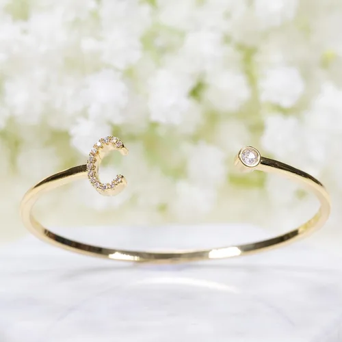 Miniatura 3 de Pulseras de oro para mujer Pulsera inicial de oro con dije de letra Pulseras chapadas en oro de 18 quilates para mujer Elegantes y delicadas