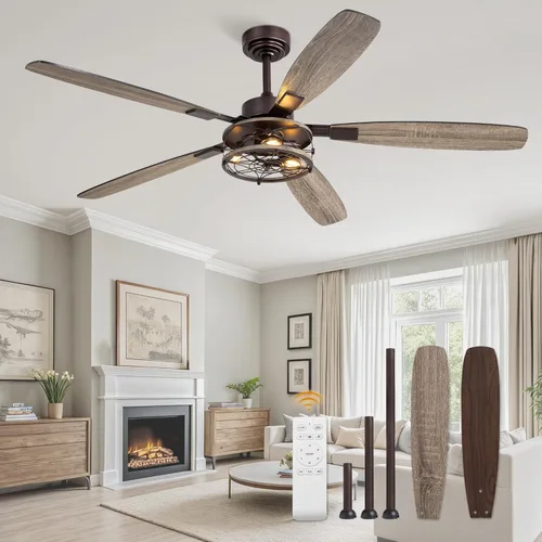 Miniatura 9 de Fanbulous - Ventilador de techo de granja con luz y control remoto, ventiladores de techo industriales enjaulados con motor reversible de 6 Negro