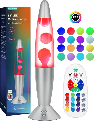 Lámpara de Movimiento Líquida de 17 Colores con Control Remoto: Luz Nocturna LED de 34.3 cm para Niños y Adultos - Lámpara de Mesa Relajante para