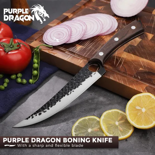 Miniatura 5 de Cuchillo de 7 pulgadas Purple Dragon para deshuesar y filetear, cuchillo de chef forjado a mano, cuchillo de carne y vegetales de tang completo