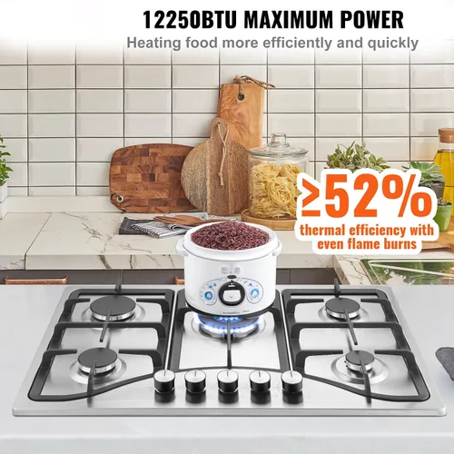 Miniatura 2 de Happybuy Cocina de gas de 30 pulgadas, estufa de gas integrada de 5 quemadores, estufa de gas convertible de 12250 BTU NG/LPG, protección