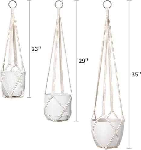 Miniatura 7 de Dahey Juego de 3 colgadores de macramé para plantas con ganchos, cesta colgante de interior de 35/29/23 pulgadas hecha a mano con cuerda de algodón