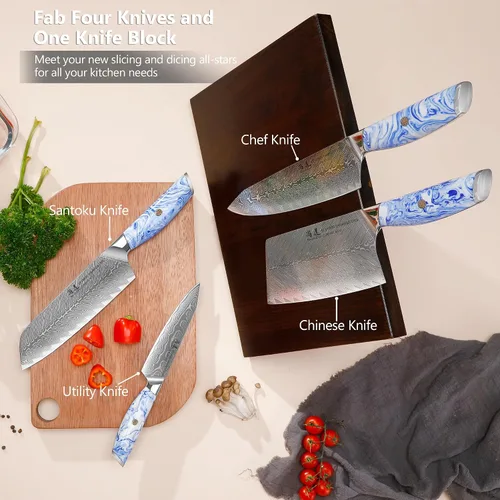Miniatura 3 de SHANGDAO Juego de cuchillos de cocina de Damasco con bloque magnético para cuchillos, 5 cuchillos de cocina afilados hechos de acero japonés