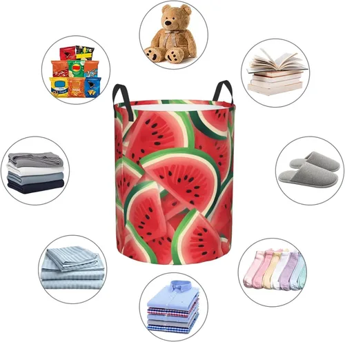 Miniatura 6 de Watermelon Slice print Circular Hamper Waterproof Storage Bin Organizer Basket Laundry Hamper With Handles For Clothes Toys Small