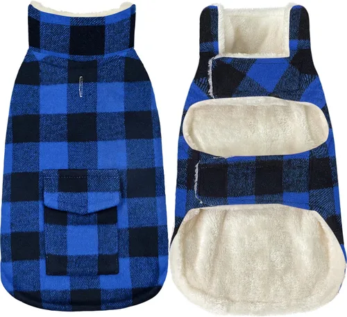Miniatura 6 de Malier Abrigo de Invierno para Perro, Abrigo Clásico de Forro Polar a Cuadros para Clima Frío, Chaqueta para Perro con Bolsillo, Abrigo Cálido Blanco