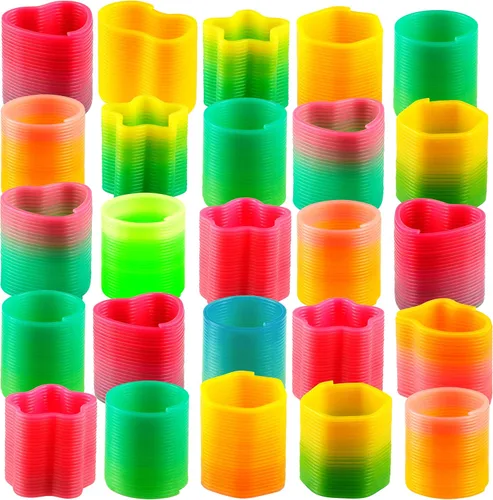 Bedwina Surtido de juguetes Rainbow Spring – Paquete de 30 mini resortes de plástico – Colores y formas brillantes, relleno de bolsas de golosinas,