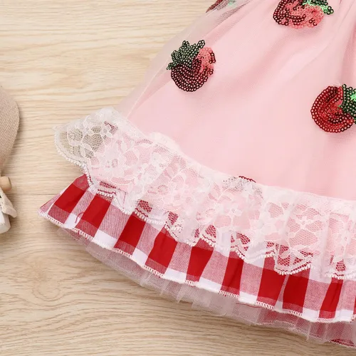 Miniatura 5 de IDOPIP Baby Girls Gingham Tutu Dress Sequin Strawberry Cow Print Princess Birthday Party Dresses with Headband 2PCS Outfit