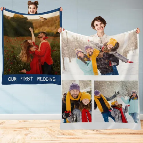 Miniatura 19 de M YESCUSTOM Manta personalizada con imagen y texto, manta personalizada de collage de fotos, mantas de vellón personalizadas para regalo de 1 imagen