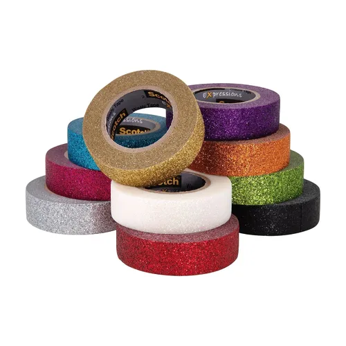 Miniatura 10 de Scotch Cinta Washi con purpurina, 10 rollos, ideal para manualidades y envolturas navideñas, suministros escolares, suministros de manualidades