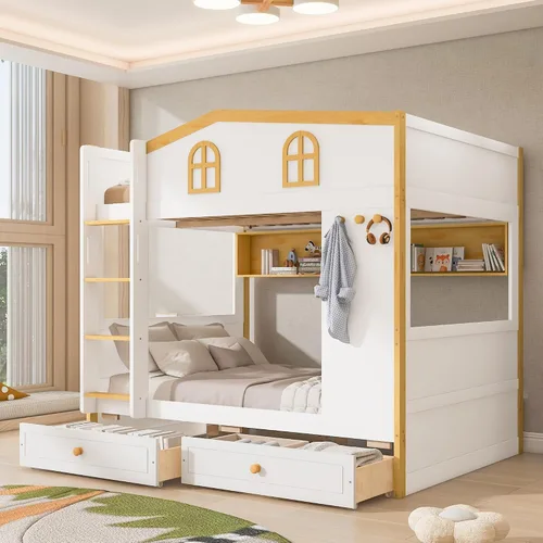Bellemave Bunk beds Twin Over Twin with Twin Size Drawers, Low bunk Bed for Kids Adults and Teenagers,White