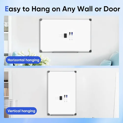 Miniatura 2 de Pizarra blanca magnética para colgar de 36 x 24 pulgadas para pared, pizarra de borrado en seco para oficina, escuela, hogar, marco plateado