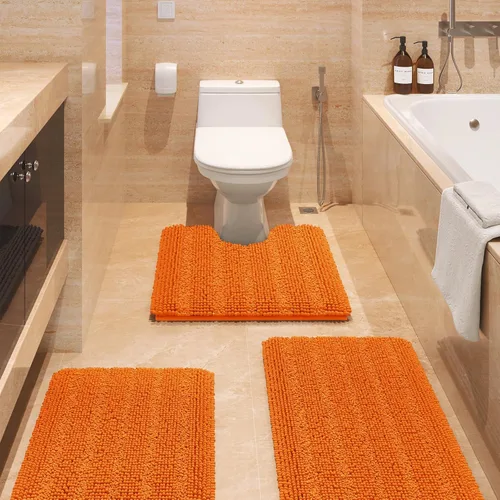 Miniatura 91 de ACCUMTEK - Juego de alfombras de baño a rayas beige de 3 piezas, ultrasuaves, antideslizantes de chenilla, alfombras de baño mullidas y absorbentes