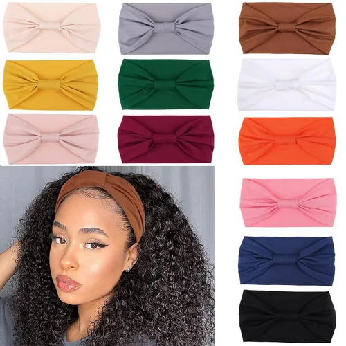 Miniatura 13 de Xtrend Paquete de 4 bandas anchas para el cabello para mujer, bandanas negras de moda, estilo bohemio, bandas gruesas para el cabello, grandes